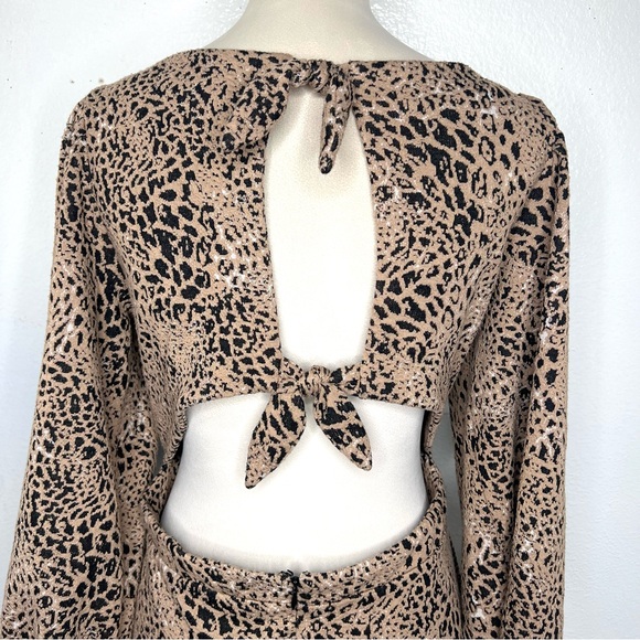 ANTHROPOLOGIE Maeve Cut Out Mini Animal Print Dress Brown Leopard Size 14 - Picture 8 of 12
